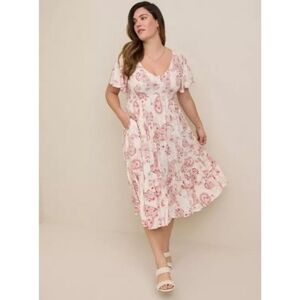 Torrid Midi Challis Flutter Sleeve Dress In Paisley Print